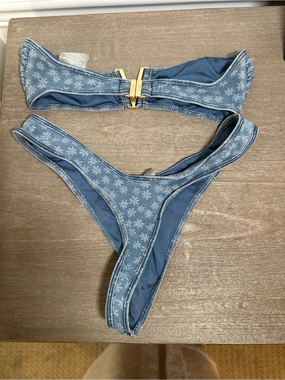 Kulani Kinis High Leg Thong Bikini Set - Daisy Denim - S - Picture 4 of 6